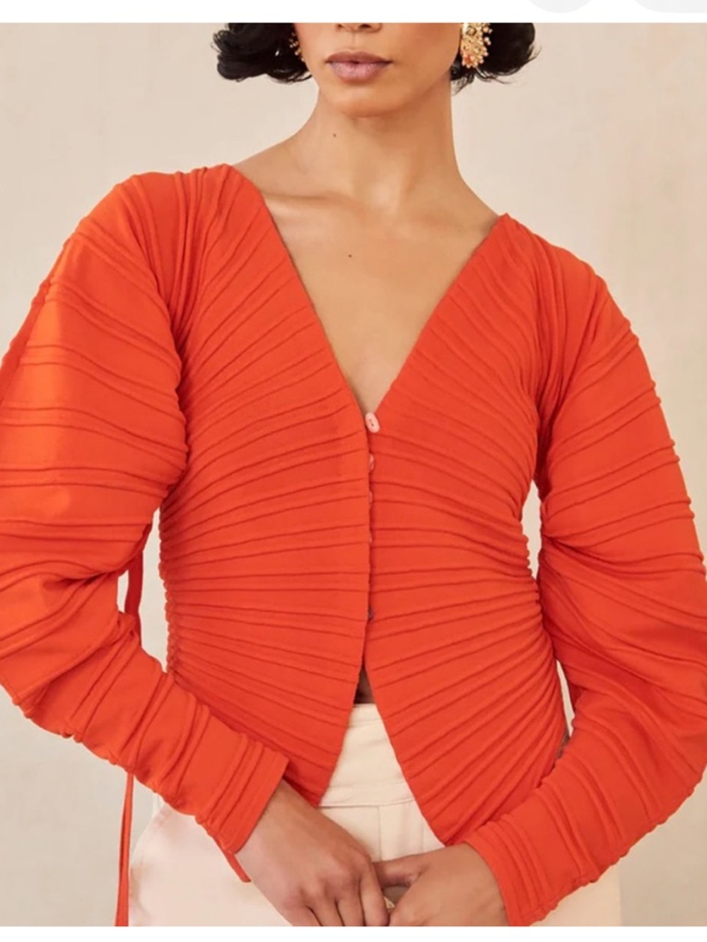 Cult Gaia Blair Orange Ruched Button-Front Knit Cardigan XS Like New